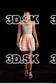 Walking reference of whole body white dress pink skirt black…